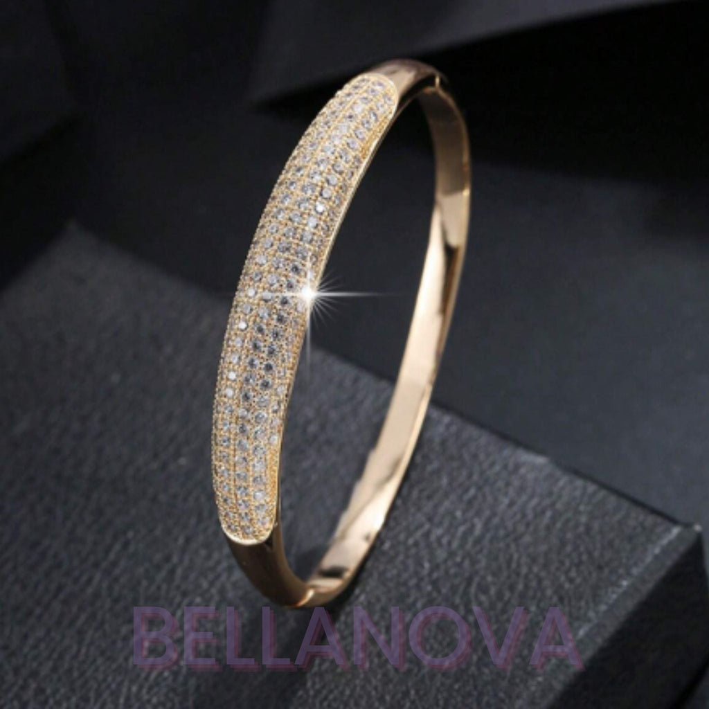 18k Gold-Plated Geometric Bangle with Cubic Zirconia + FREE UK Delivery