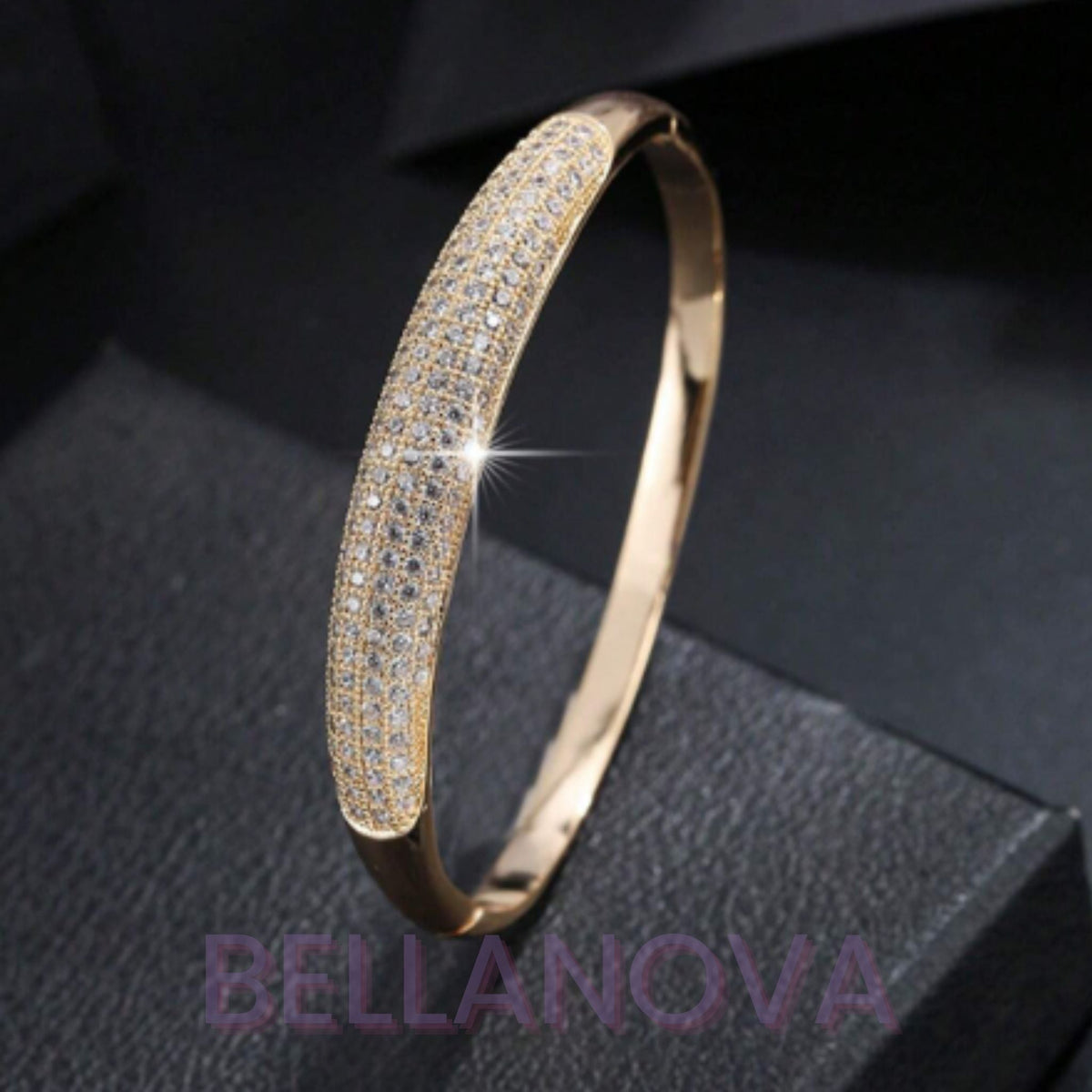 18k Gold-Plated Geometric Bangle with Cubic Zirconia + FREE UK Delivery