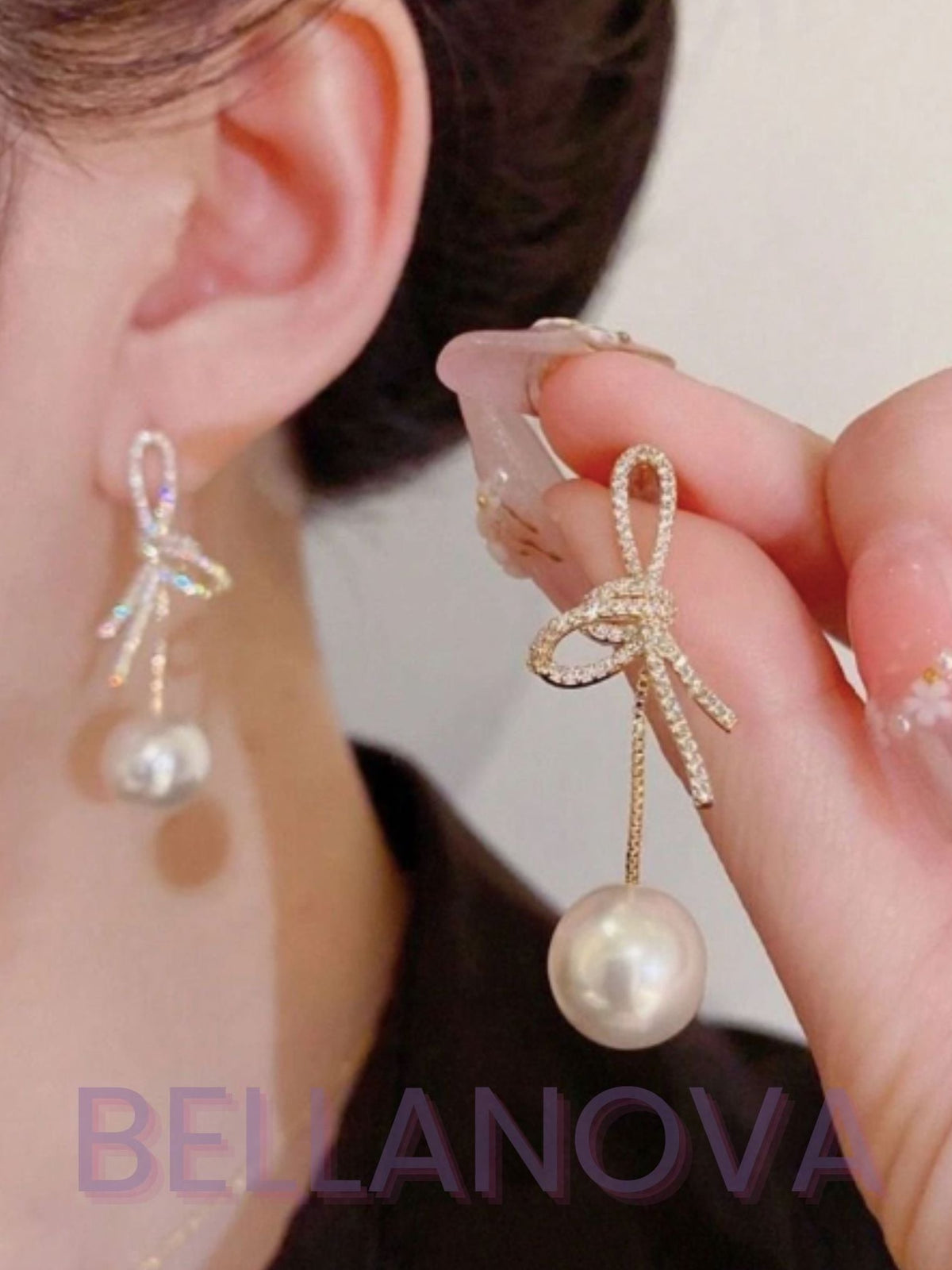Virginia 18k Gold-Plated Bow & Cubic Zirconia Pearl Earrings + FREE UK Delivery