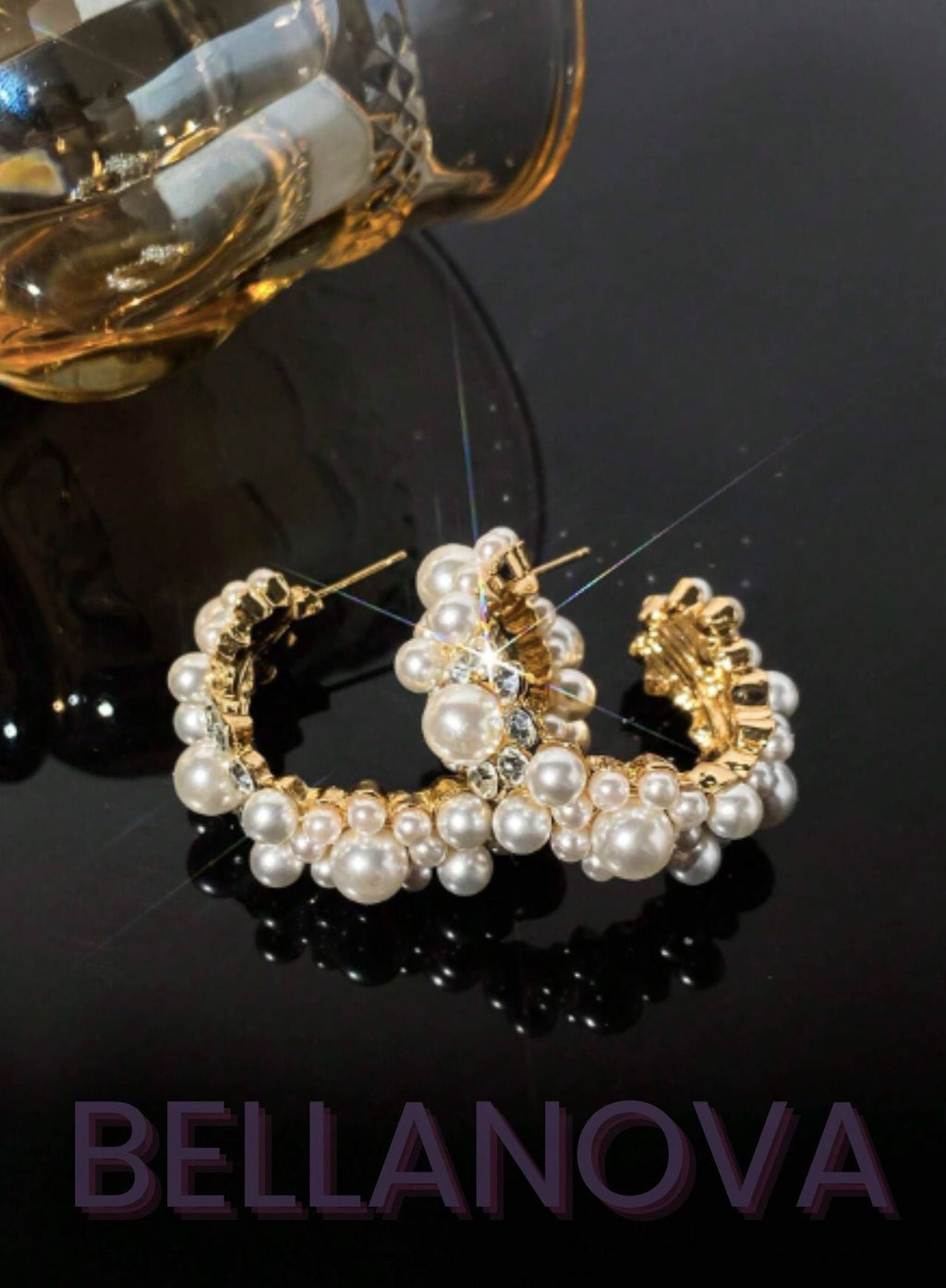 18k Gold-Plated Pearl & Cubic Zirconia Hoop Earrings + FREE UK Delivery