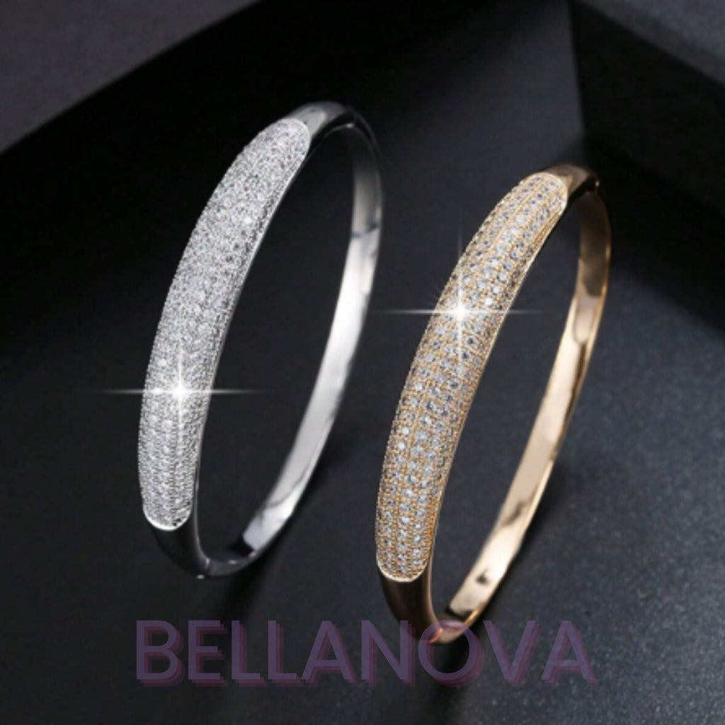 18k Gold-Plated Geometric Bangle with Cubic Zirconia + FREE UK Delivery