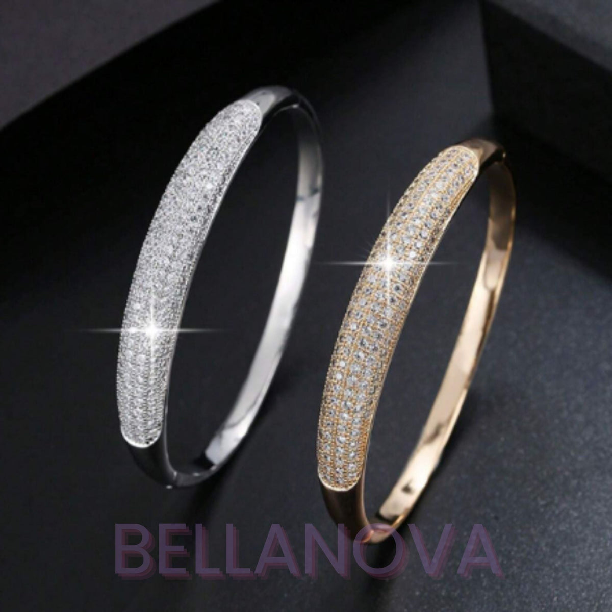 18k Gold-Plated Geometric Bangle with Cubic Zirconia + FREE UK Delivery