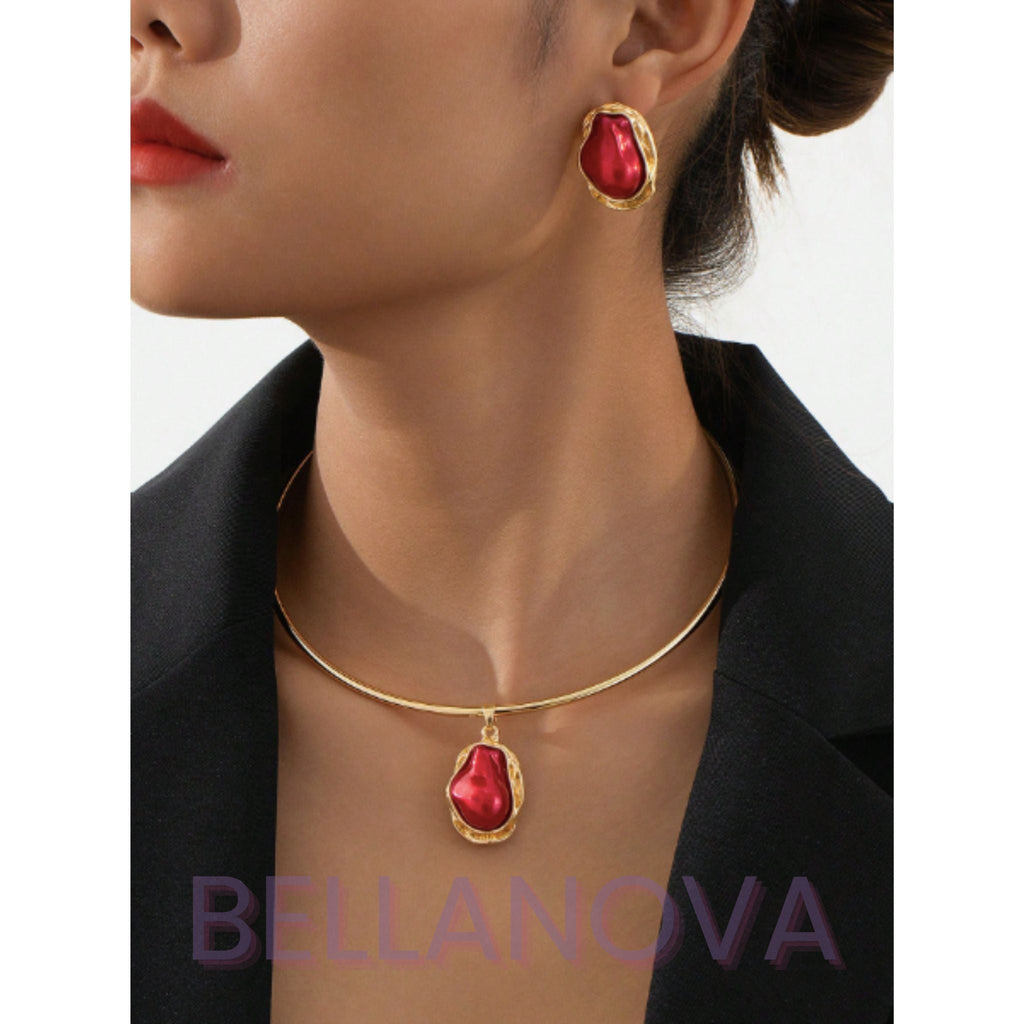 3-Piece Indian Ruby Jewellery Set – 18k Gold-Plated + FREE UK Delivery