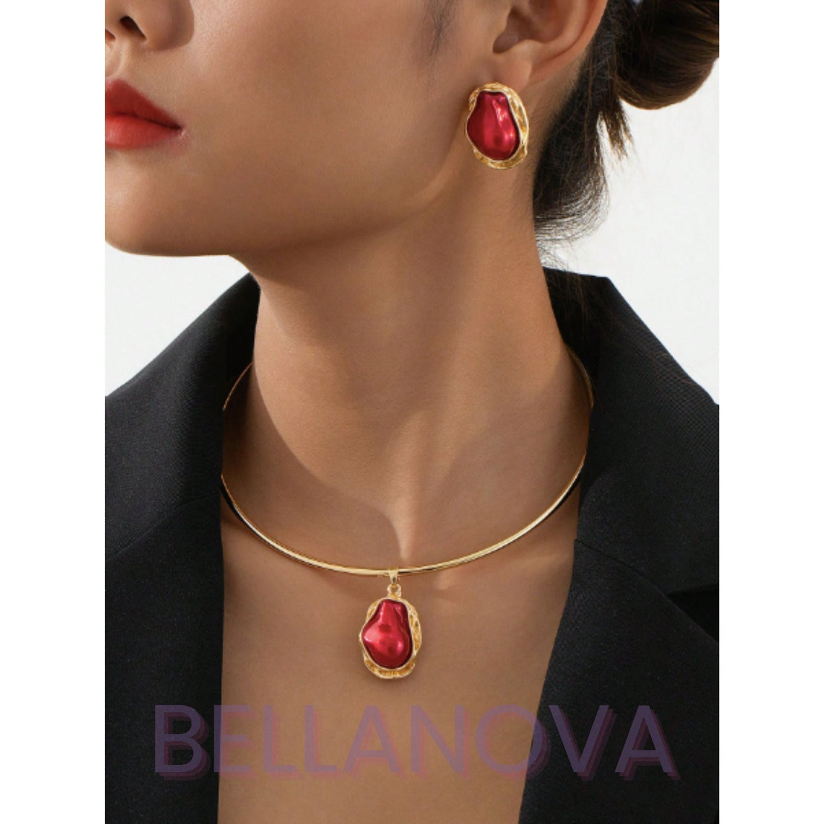 3-Piece Indian Ruby Jewellery Set – 18k Gold-Plated + FREE UK Delivery