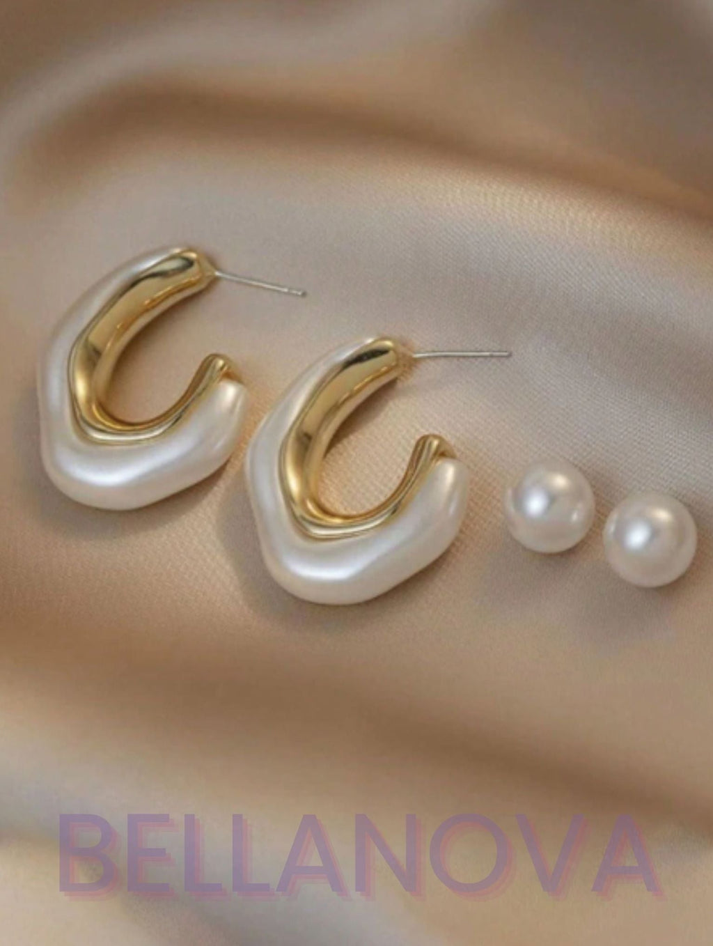 18k Gold-Plated Geometric & Pearl Earrings + FREE UK Delivery