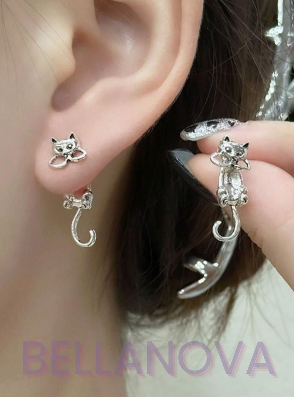 18k Gold-Plated 2-in-1 Cat Earrings + FREE UK Delivery