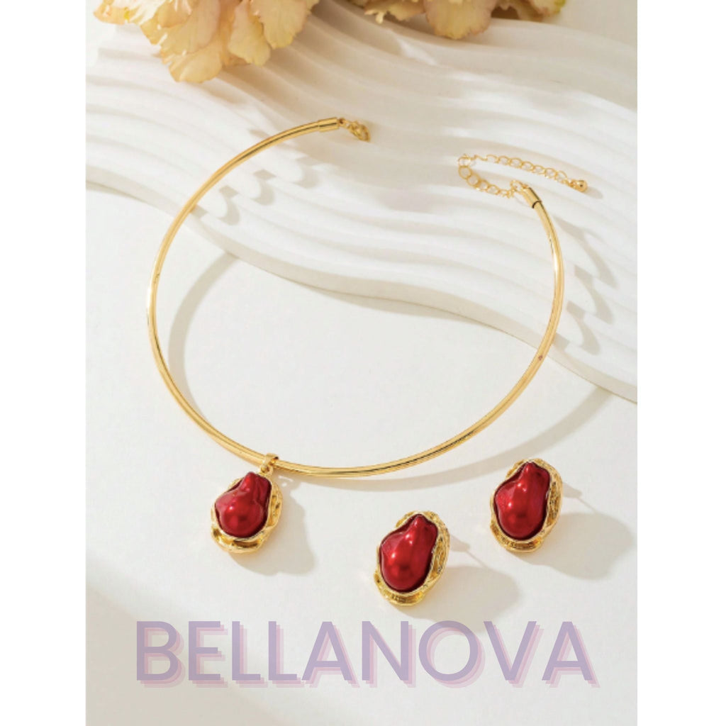3-Piece Indian Ruby Jewellery Set – 18k Gold-Plated + FREE UK Delivery