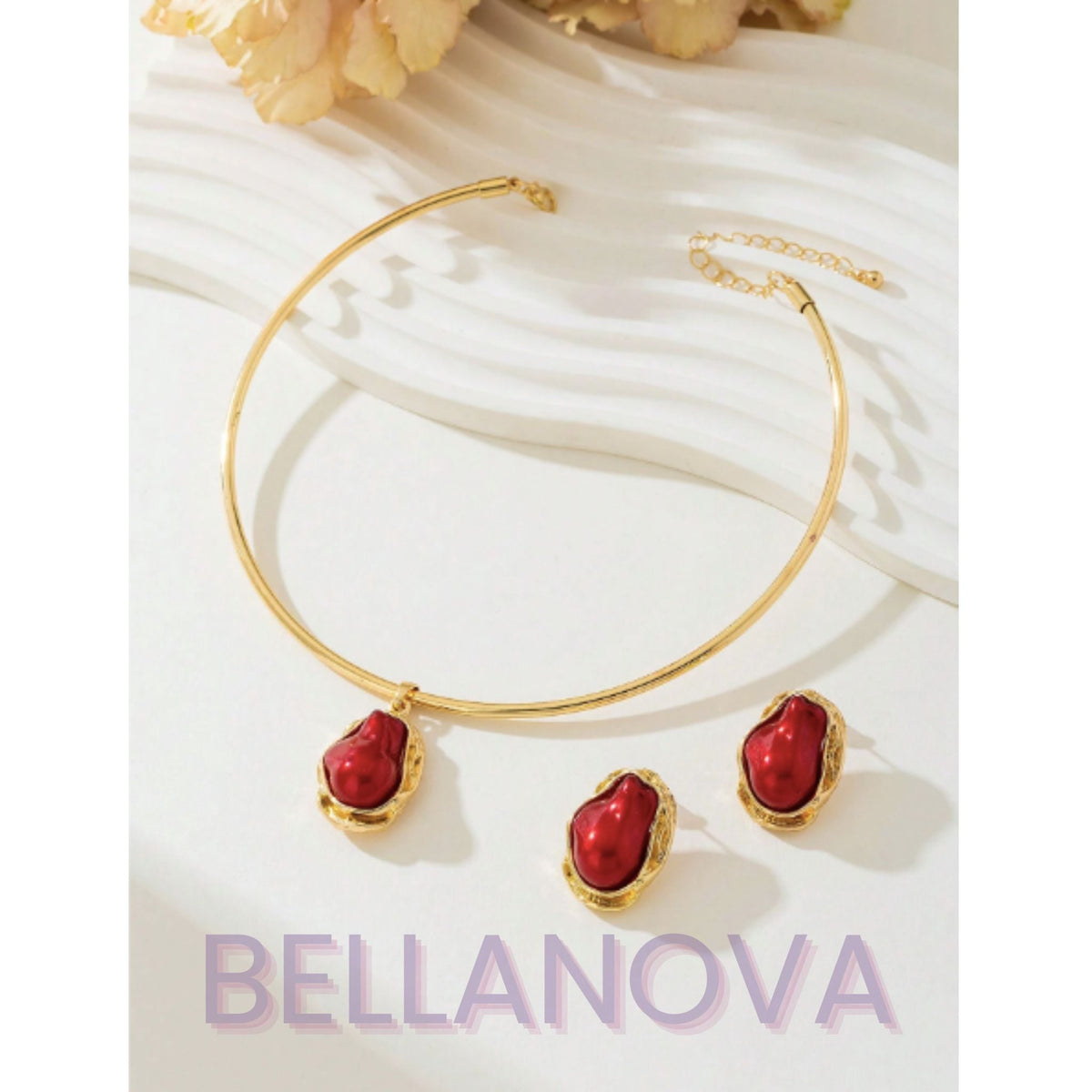 3-Piece Indian Ruby Jewellery Set – 18k Gold-Plated + FREE UK Delivery
