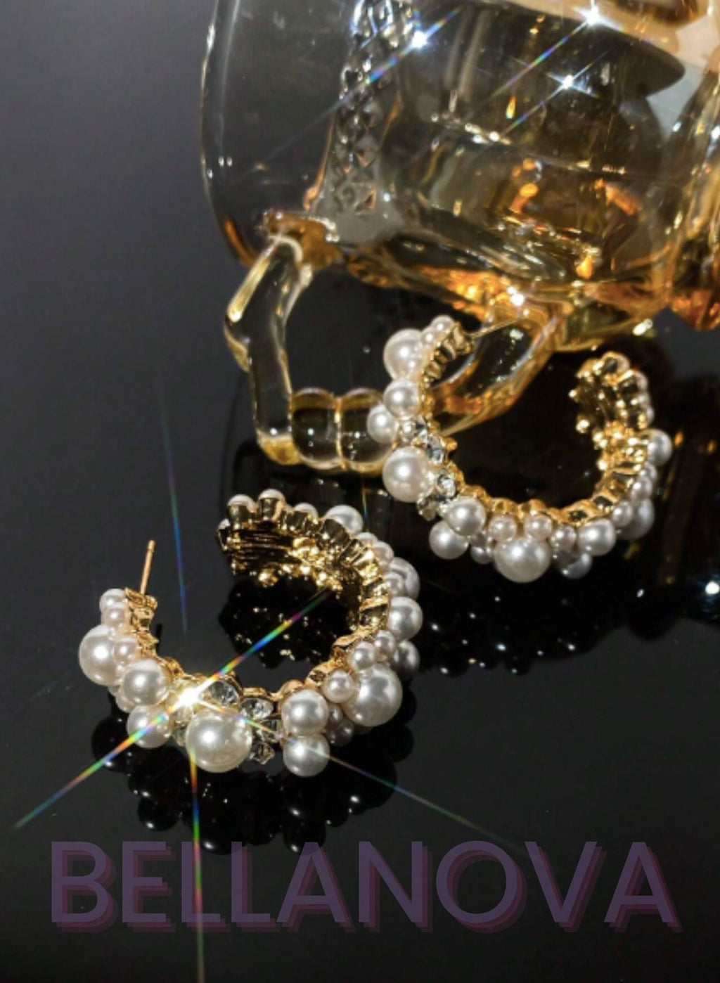 18k Gold-Plated Pearl & Cubic Zirconia Hoop Earrings + FREE UK Delivery