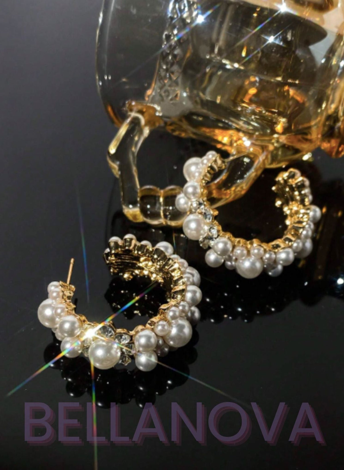 18k Gold-Plated Pearl & Cubic Zirconia Hoop Earrings + FREE UK Delivery