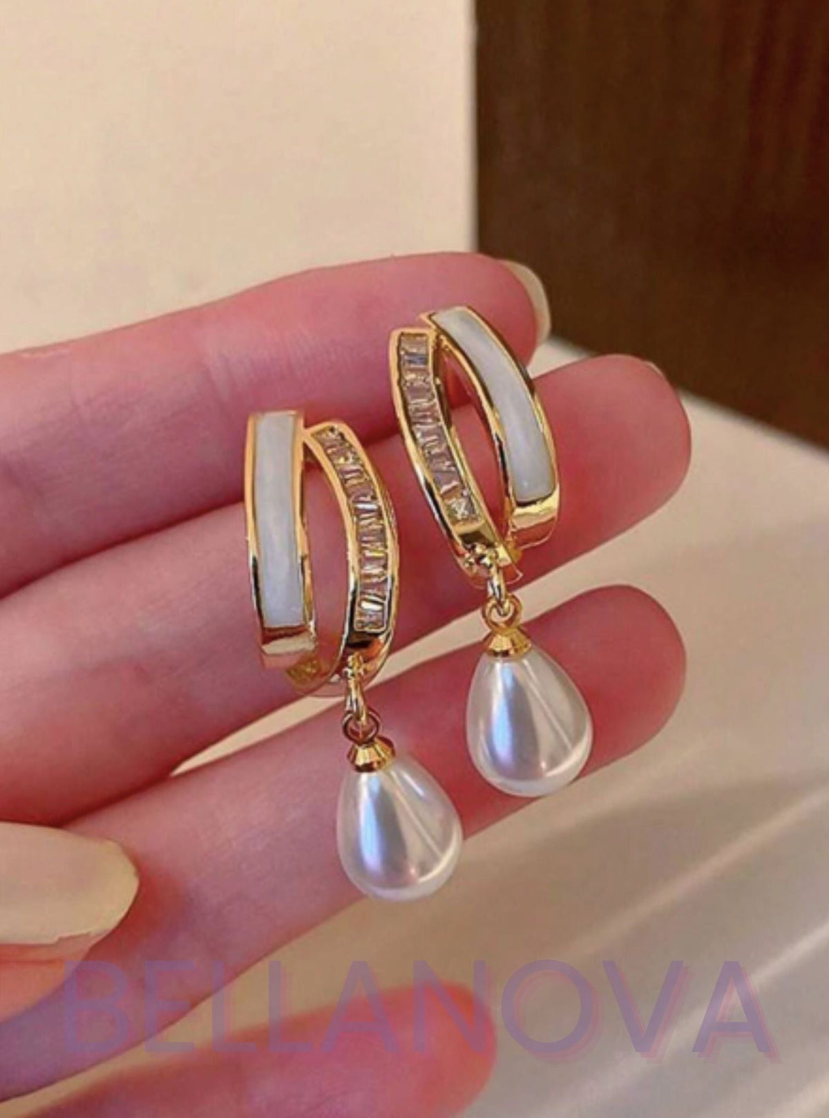 Beatrice 18k Gold-Plated Mother-of-Pearl Earrings + FREE UK Delivery