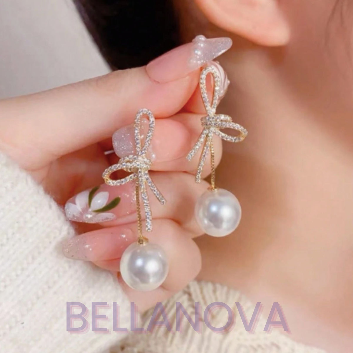 Virginia 18k Gold-Plated Bow & Cubic Zirconia Pearl Earrings + FREE UK Delivery