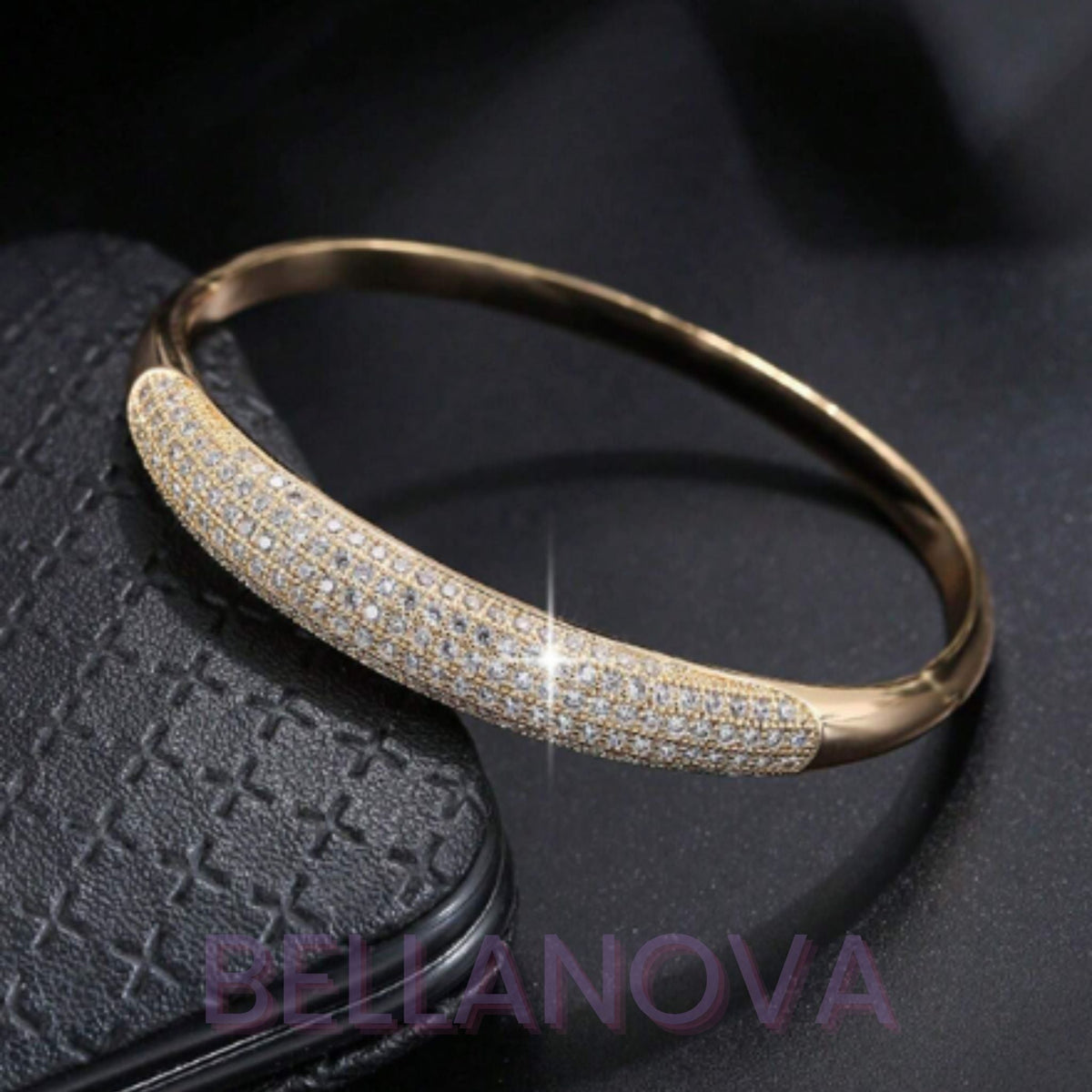 18k Gold-Plated Geometric Bangle with Cubic Zirconia + FREE UK Delivery