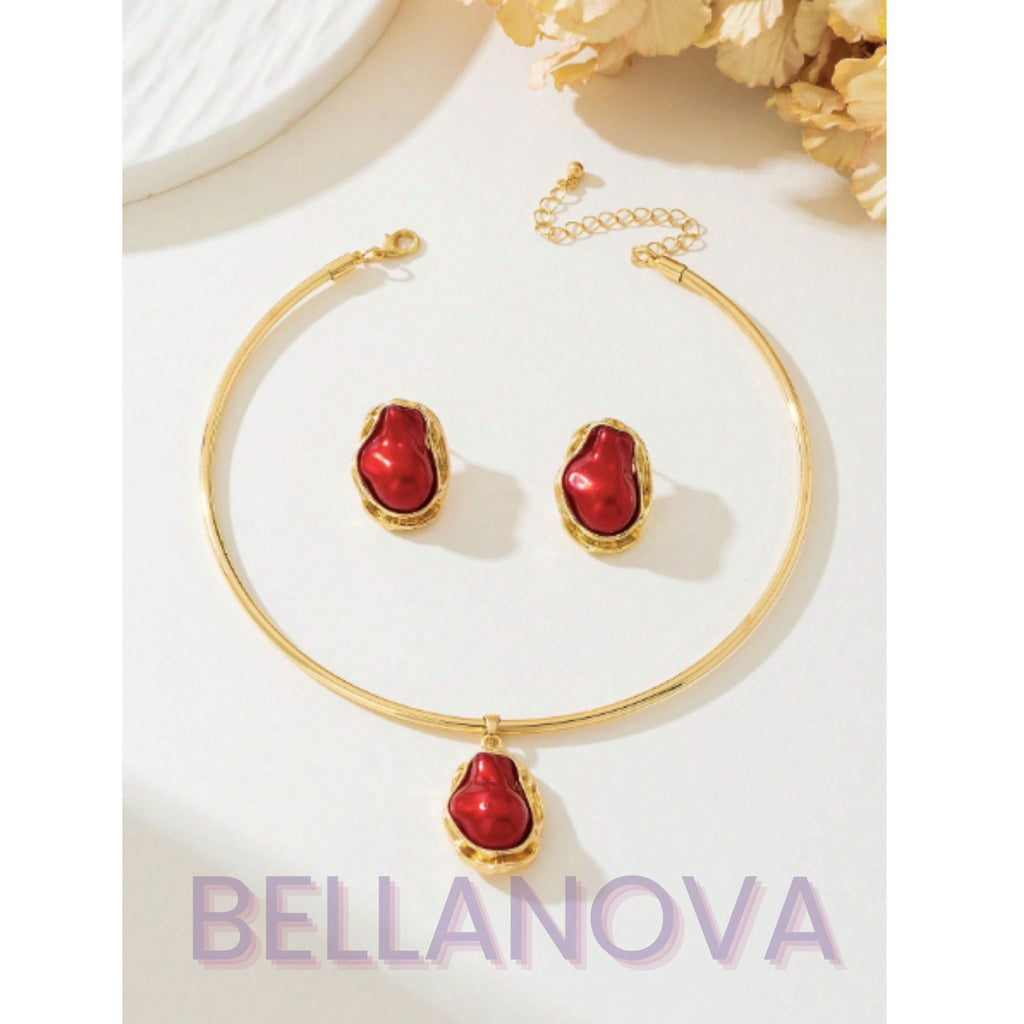 3-Piece Indian Ruby Jewellery Set – 18k Gold-Plated + FREE UK Delivery