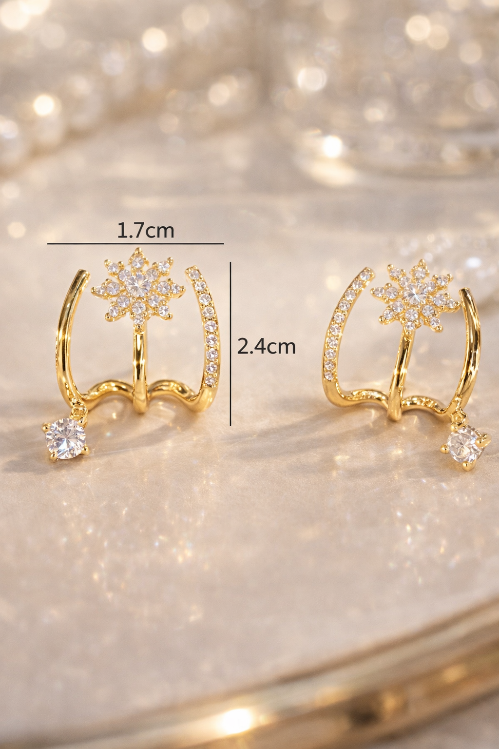 18k Gold-Plated Triple Point Earrings + FREE UK Delivery