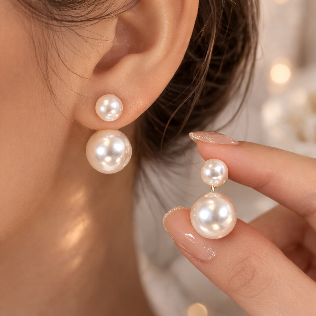 18k Gold-Plated 2-in-1 Double Pearl Earrings + FREE UK Delivery