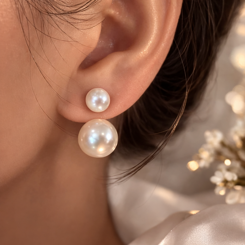 18k Gold-Plated 2-in-1 Double Pearl Earrings + FREE UK Delivery