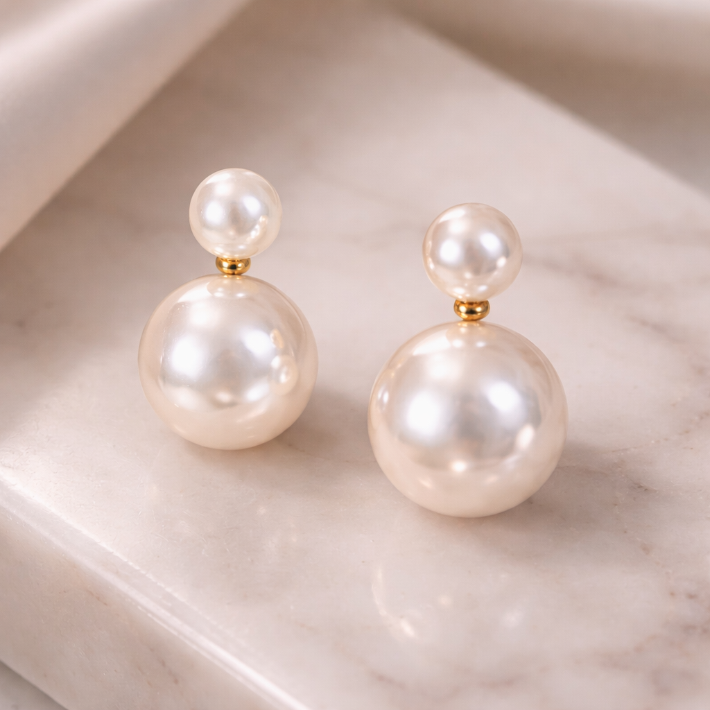 18k Gold-Plated 2-in-1 Double Pearl Earrings + FREE UK Delivery